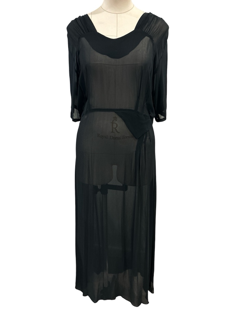 Vintage Marrika Nakk sheer silk short sleeve maxi dress black size small